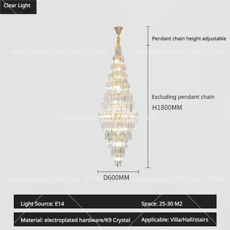 Afralia™ Hollow Spiral Staircase Chandelier | Modern Long Crystal Light for Villa Livingroom