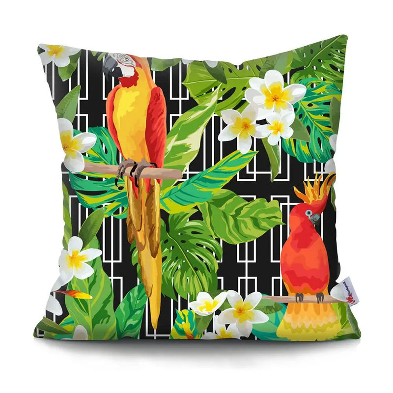 Tropical Plant Parrot Decorative Pillow Cover by Afralia™