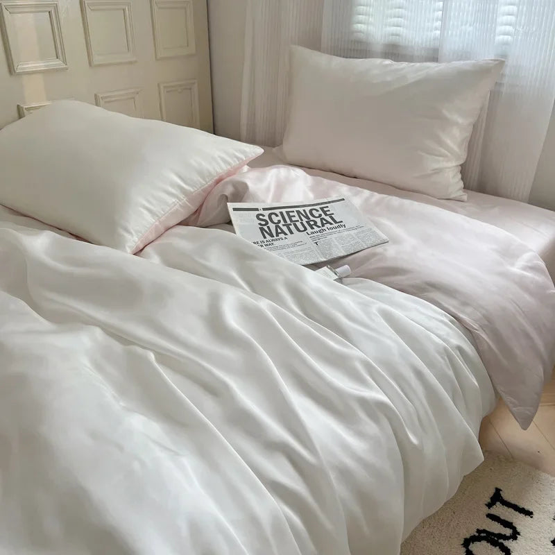 Afralia™ Ice Silky Solid Bedding Set - Cooling Satin Smooth Quilt Cover Set