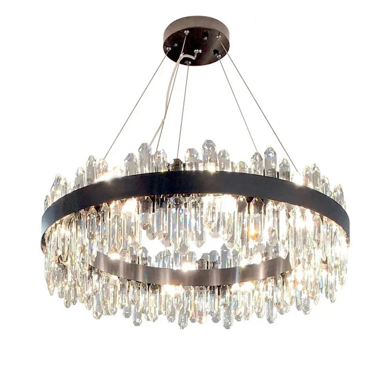 Afralia™ Black/Gold Crystal Chandelier | Modern Oval Round LED Ceiling Light