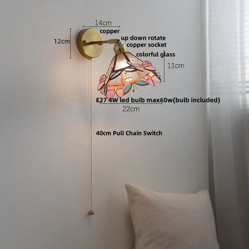 Afralia™ Copper Butterfly Glass Wall Light Fixture Up Down Rotate LED Bedside Lamp