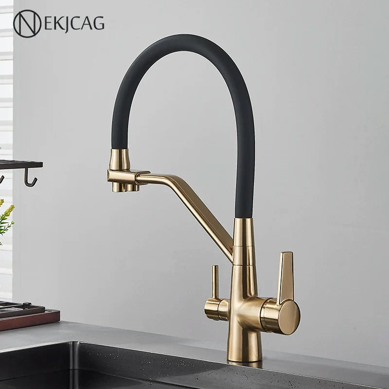 Afralia™ Gold Filter Kitchen Faucet 360° Rotation Purification Sink Tap
