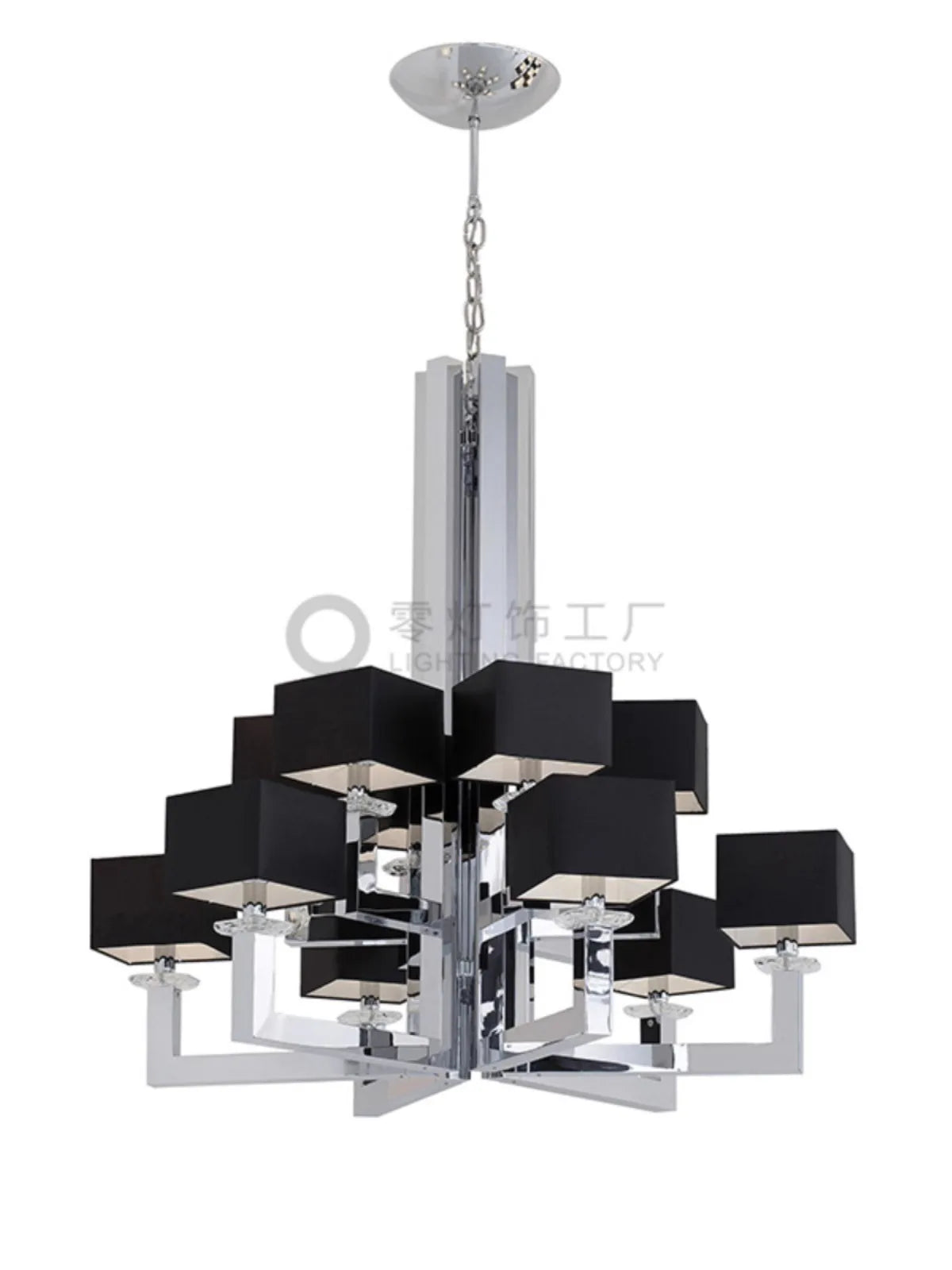 Afralia™ 12-Light Chrome Chandelier with Black Shades - 37x37 inches