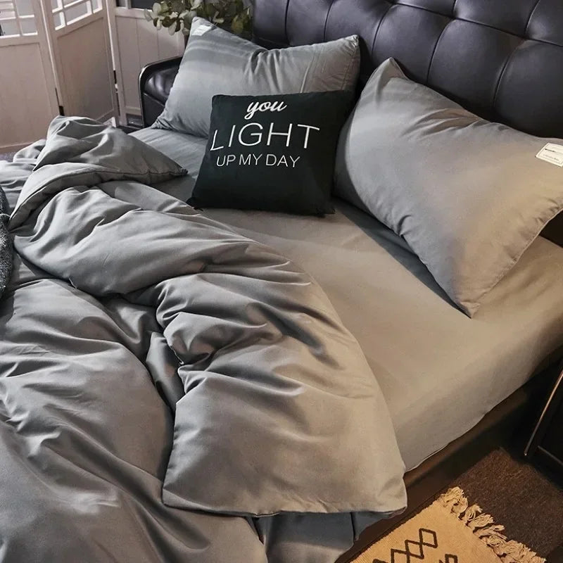 Afralia™ Japanese Grid Print Bed Set in Washed Cotton for Summer Comfort