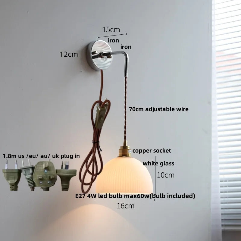 Afralia™ Ceramic LED Wall Lamp with Pull Chain Switch, Adjustable Stair Light Sconce