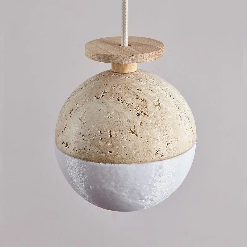 Afralia™ Stone Round Cream Pendant Lamp for Bedroom Decoration