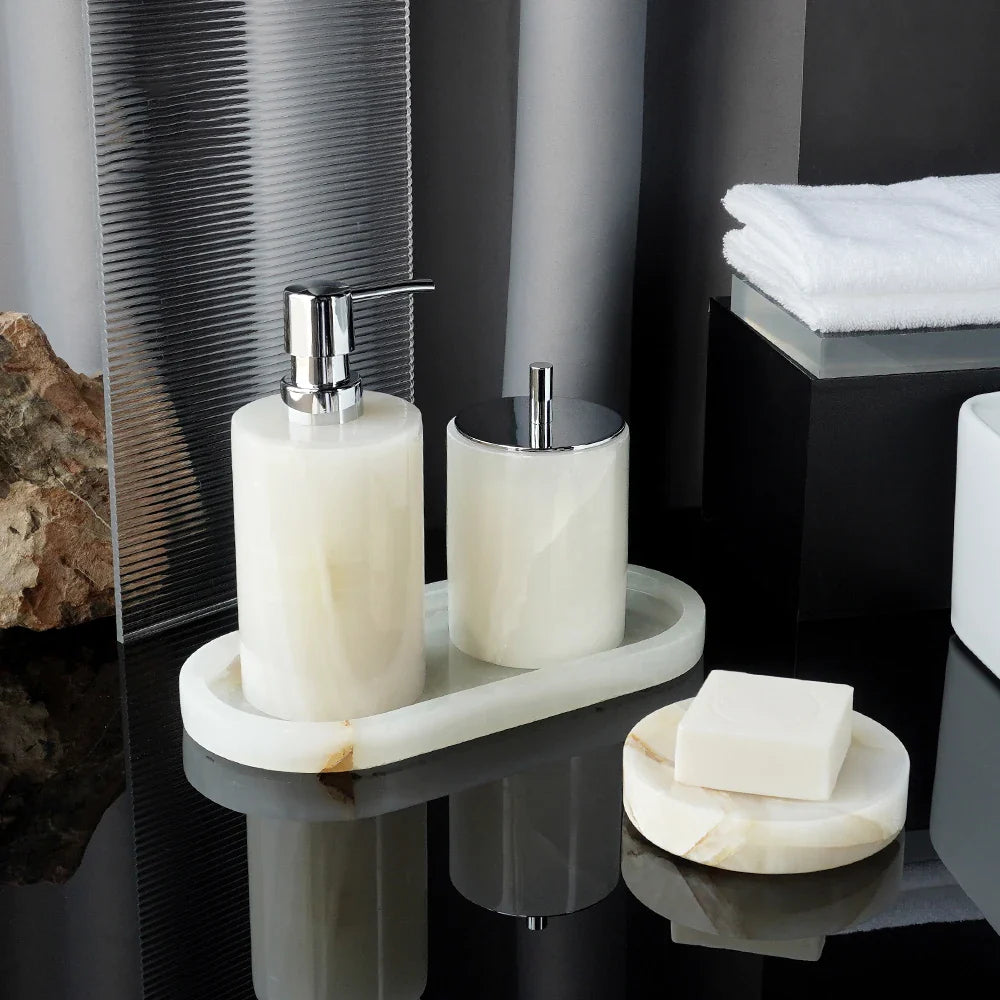 Afralia™ White Onyx Marble Bathroom Set Luxury Bathroom Accessories