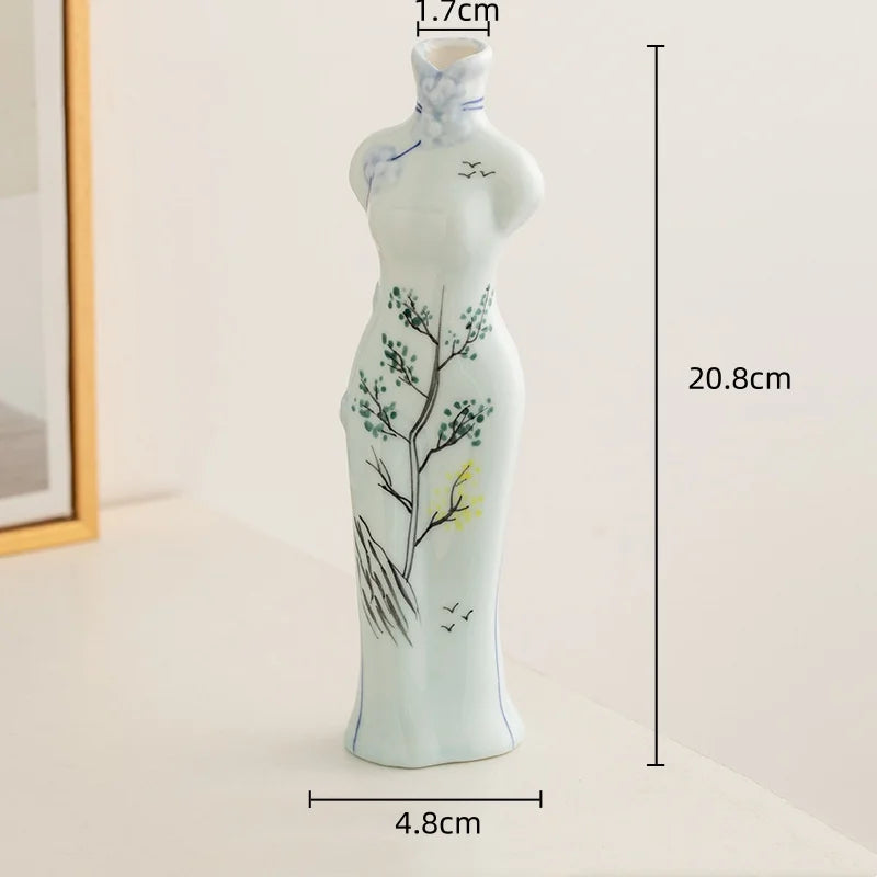 Afralia™ Retro Cheongsam Ceramic Vase Human Figure Maid Home Decor