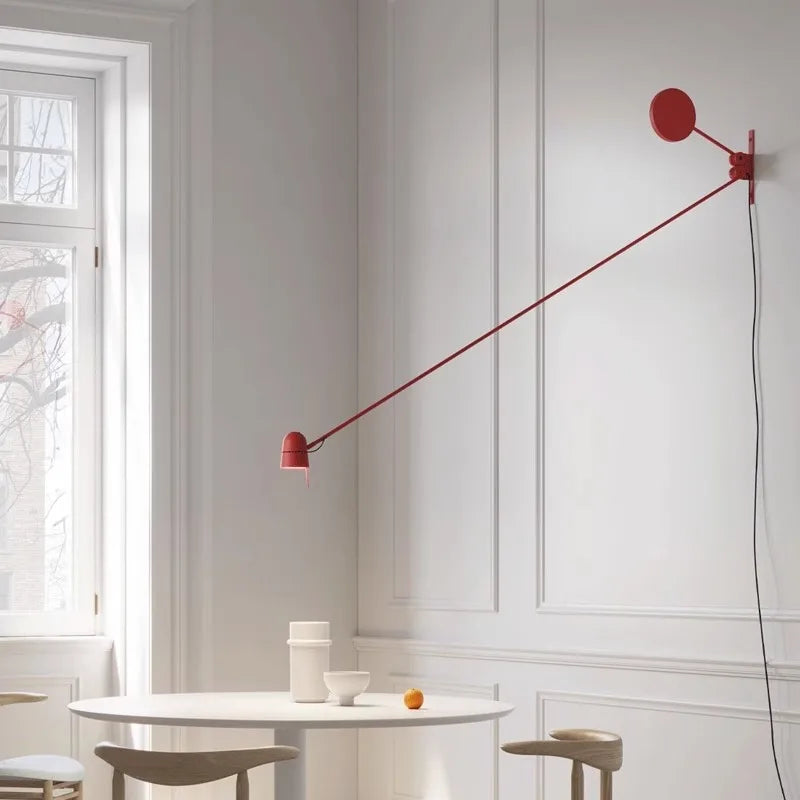 Afralia™ Red Swinging Arm LED Wall Lamp: Minimalist Italian Design for Living Room & Cafe
