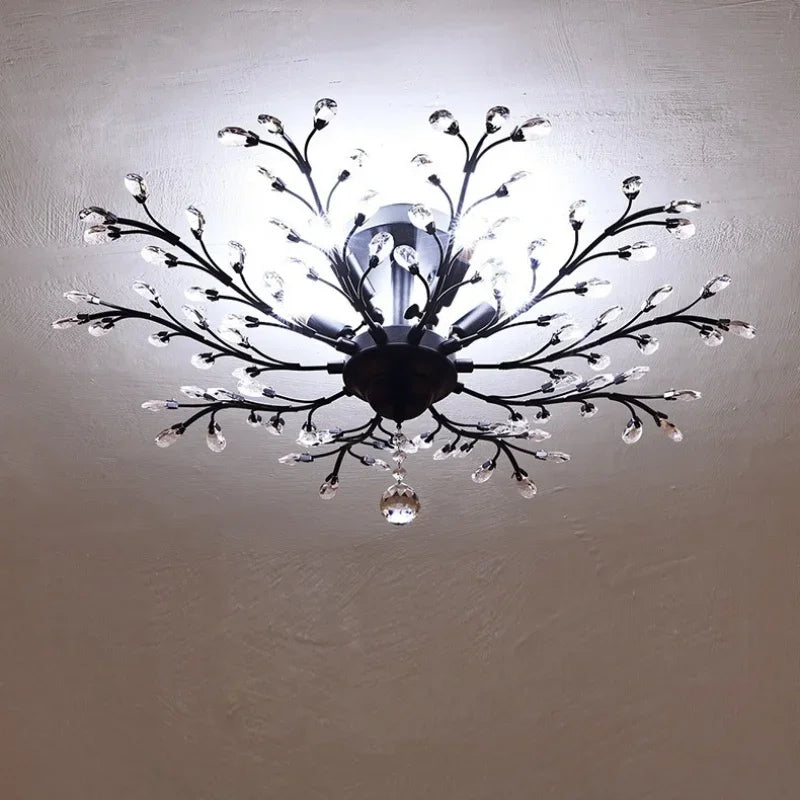 Afralia™ Crystal Tree Chandelier Ceiling Light for Bedroom with LED E14 Bulbs