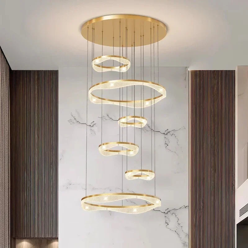 Afralia™ Modern LED Ring Stairs Pendant Chandeliers for Living & Dining Room Lighting
