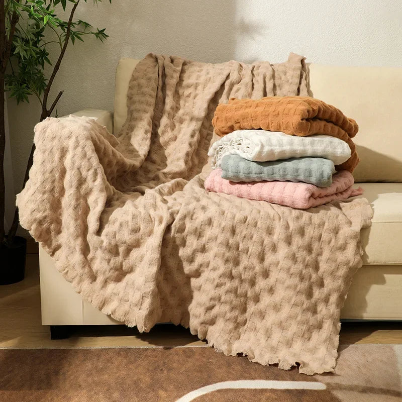 Afralia™ Knitted Waffle Blanket Throw - Multi-Season Sofa Cover, Bedspread, and Nap Bed End Towel