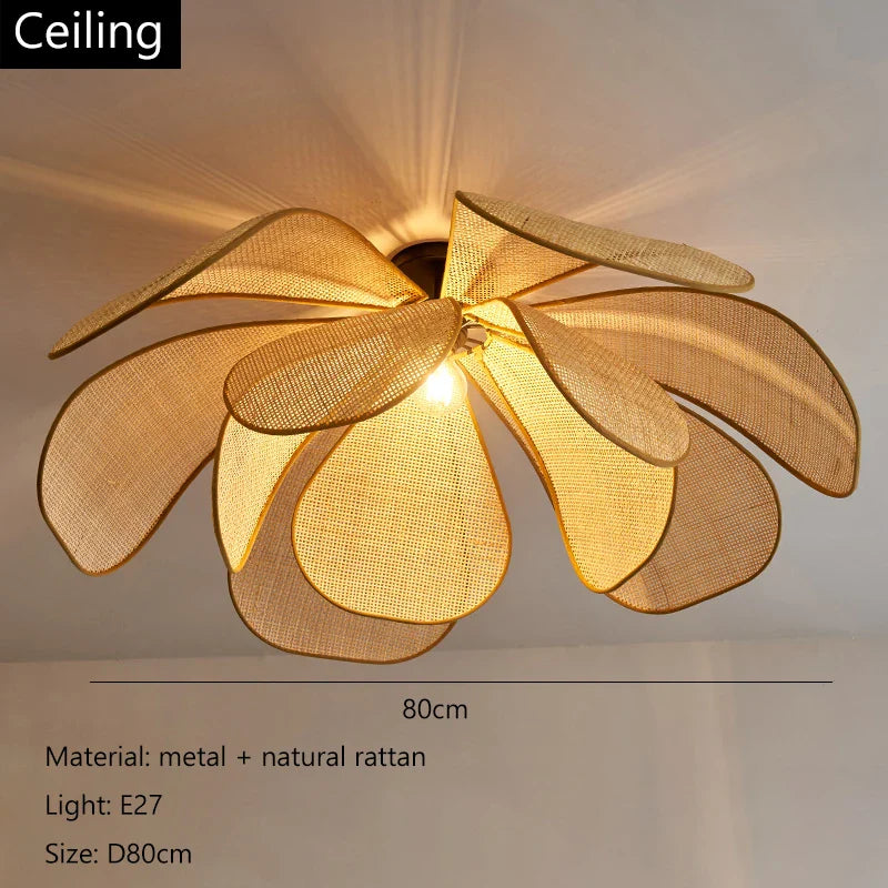 Afralia™ Wabi Sabi RattanPetal LED Pendant Light for Home Decor and Lighting