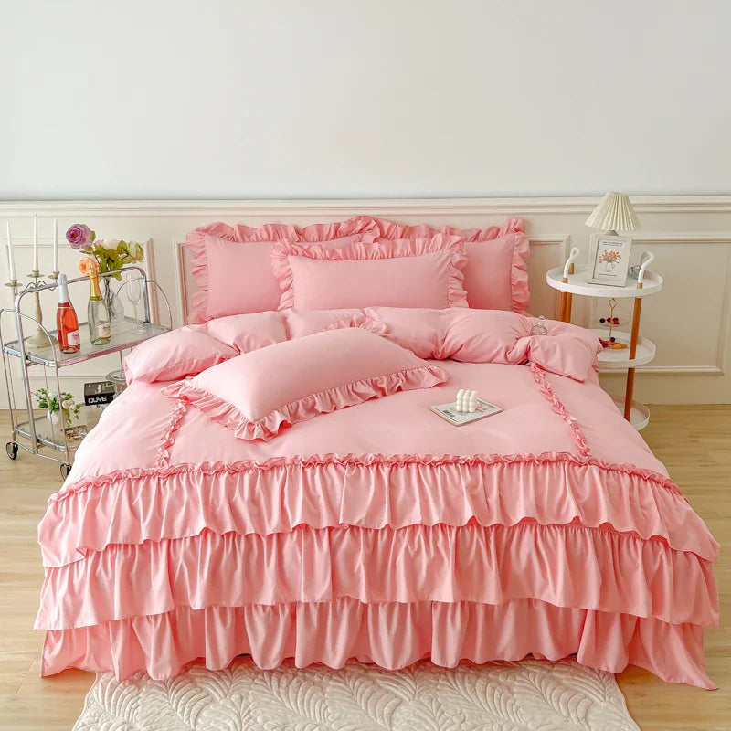 Afralia™ Lace Ruffle Princess Bedding Set with Bed Skirt & Pillowcases