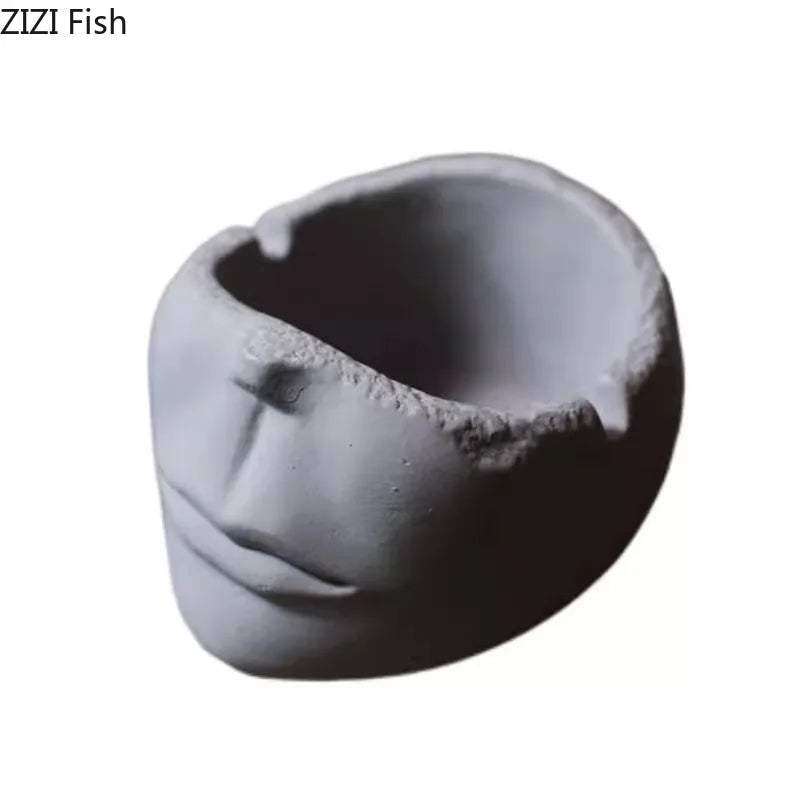 Afralia™ Retro Human Face Cement Ashtray for Home & Office Smoking Accessories