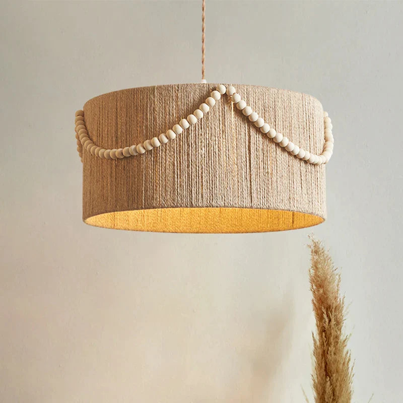 Afralia™ Retro Wood Bead Rattan Pendant Lamp