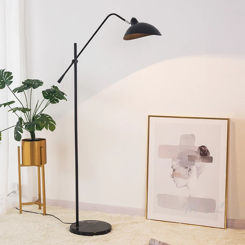 Afralia™ Modern Gold Metal Floor Lamp with Marble Base & Adjustable Height