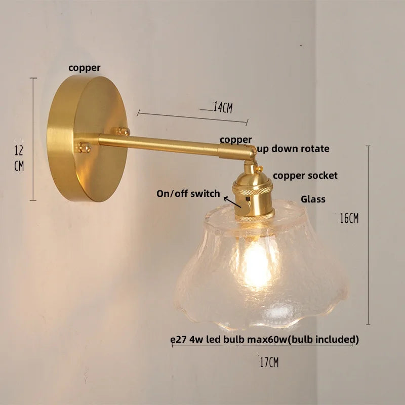 Afralia™ Nordic LED Wall Light Fixture Glass Up Down Rotate Copper Bedside Lamp