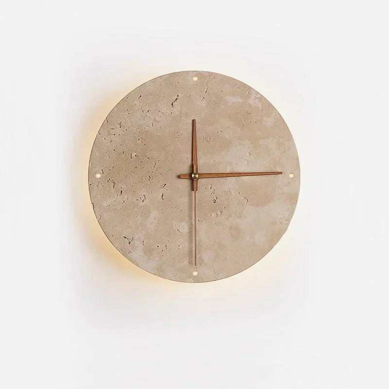 Afralia™ Travertine Marble Clock Wall Light for Creative Wabi Sabi Yellow Living Room