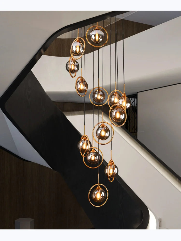 Modern Glass Ball Chandelier - Afralia™ Retro Staircase Pendant Lamp for Home Decor