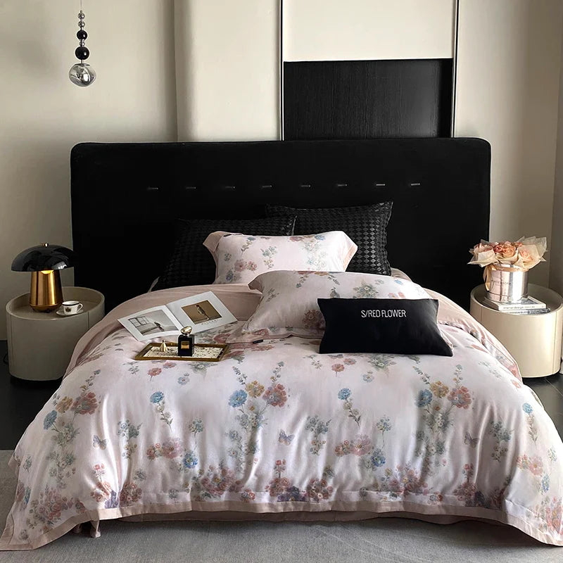 Afralia™ Flowers Prints Bedding Set - Duvet Cover, Bed Sheet, Pillowcases