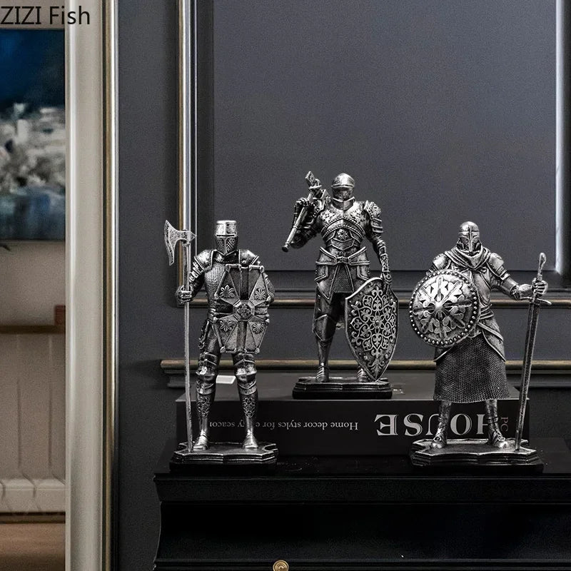 Afralia™ Heavy Armored Knight Resin Statue Decoration for Desk and Room Aesthetic