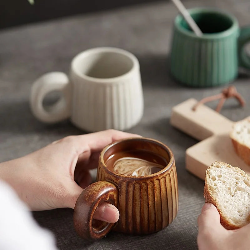 Afralia™ Handmade Nordic Ceramic Mug with Ring Handle - Retro Style