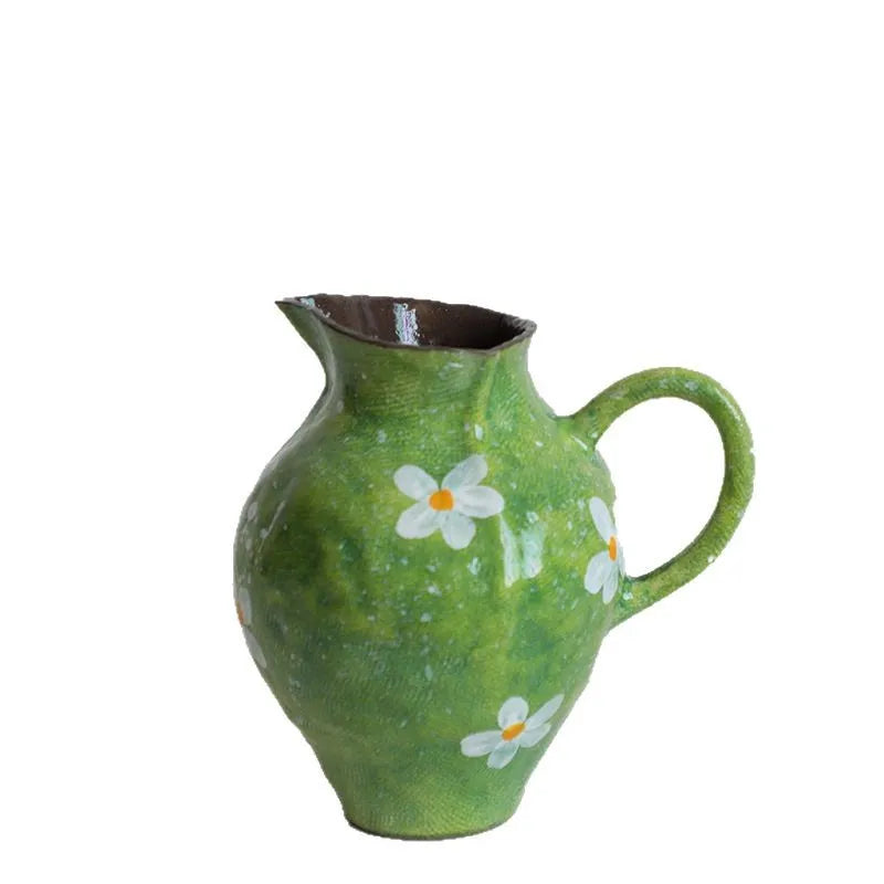 Afralia™ Handmade Chinese Watercolor Flower Vase Retro Decorative Earthenware Jars