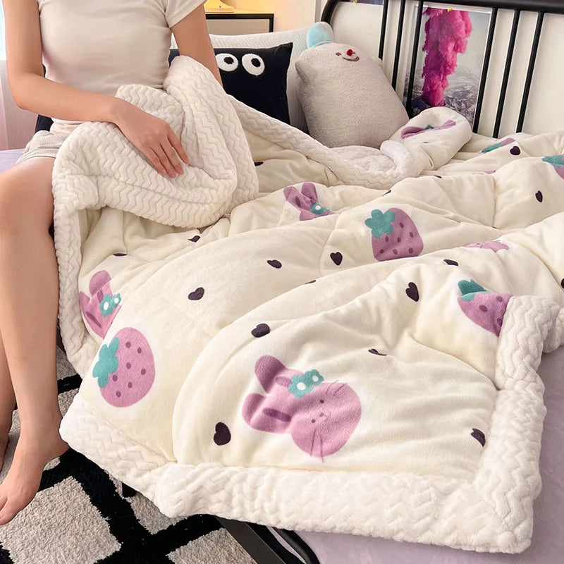 Afralia™ Plush Velvet Lamb Wool Blanket - Cozy 3-Layer Warmth for Home, Adults