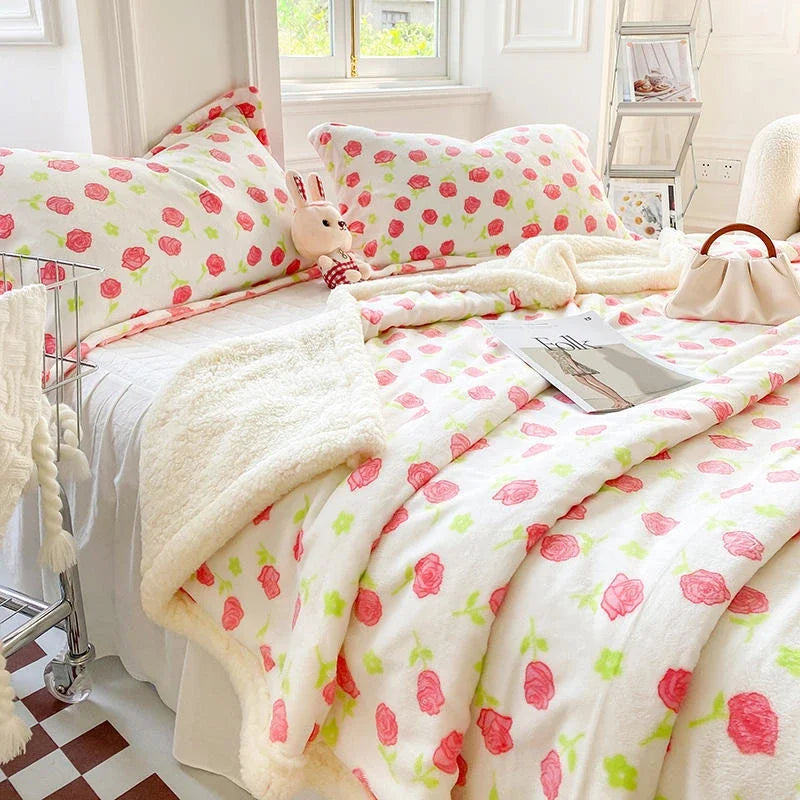 Afralia™ Cartoon Print Cozy Blanket - Milk Velvet & Cashmere - Winter/Spring Duvet Cover