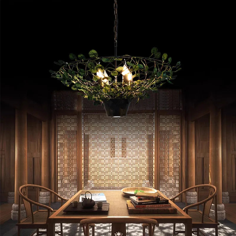 Afralia™ Industrial Barbecue Restaurant Plant Light - Round Table Decorative Pendant