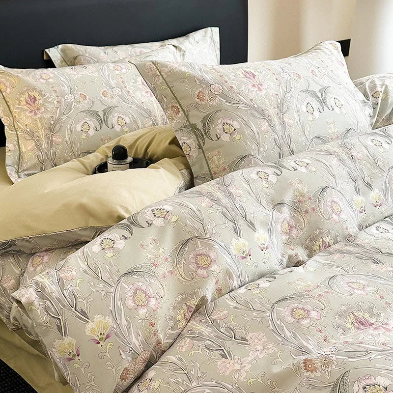 Afralia™ Satin Flower Fitted Sheet Set - Luxury 100% Cotton Print Bedding Set