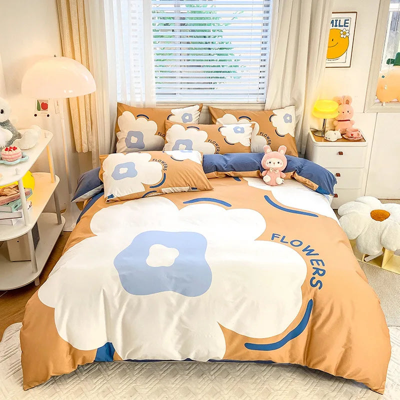 Afralia™ Flower Single Double Bedding Set Full Size Cotton Duvet Cover High Quality Quilt Cover Set