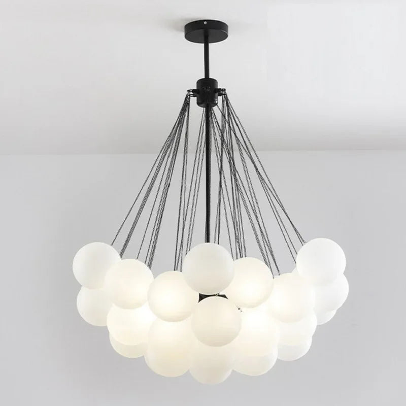 Afralia™ Glass Chandelier: Nordic 19/37 Ball LED Lighting, Black Gold Pendant for Home Décor