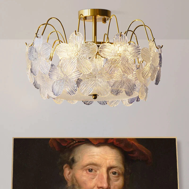 Afralia™ Modern French Style Flower Glass Chandelier Pendant Light for Living Room Bedroom Kitchen