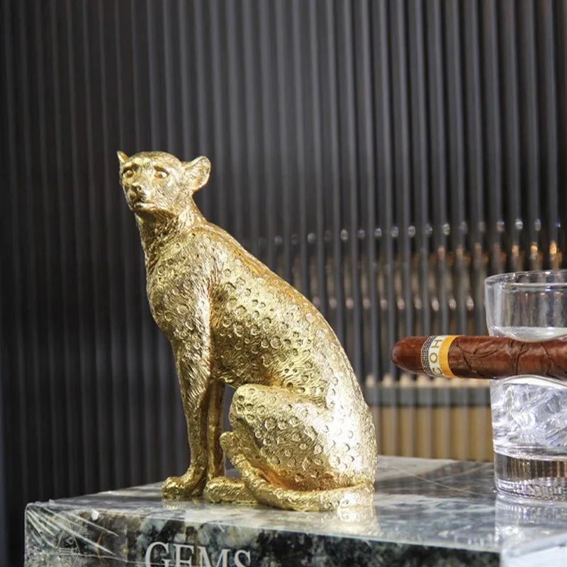 Afralia™ Leopard Print Cheetah Resin Crafts: Realistic Home Office Decor