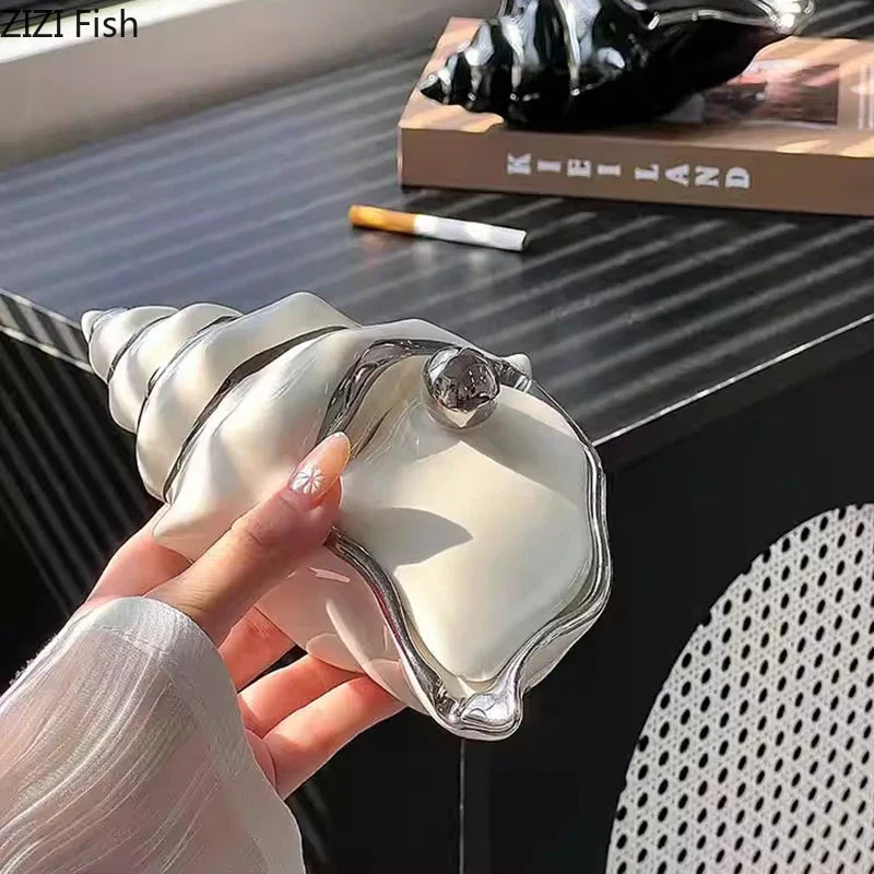 Afralia™ Conch Ashtray: Silver Plated Desk Decoration & Windproof Ceramic Smoking Accessory