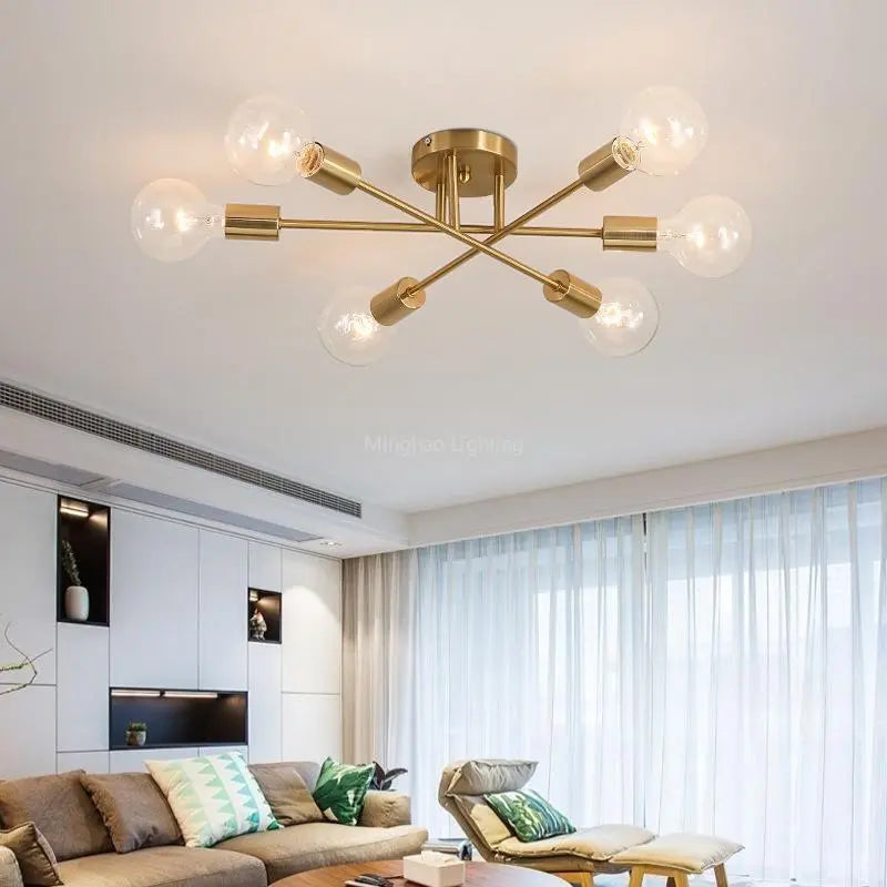 Afralia™ Modern Sputnik Chandelier Nordic Ceiling Lamp Brushed Antique Gold Lighting