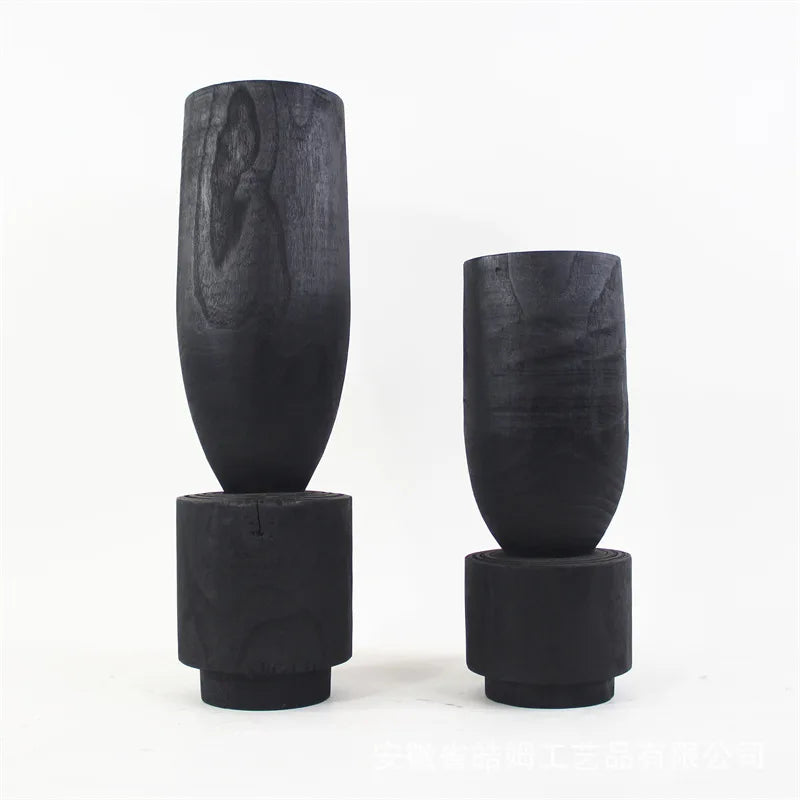 Afralia™ Handmade Carbonized Wood Wabi-Sabi Flower Vase for Home Hotel Villa Decor