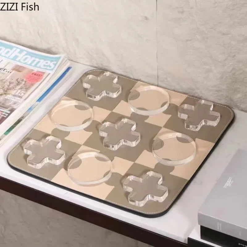 Afralia™ Acrylic Tic-Tac-Toe Chessboard Set - Geometric Art Desk Decoration with Casual Chess Pieces