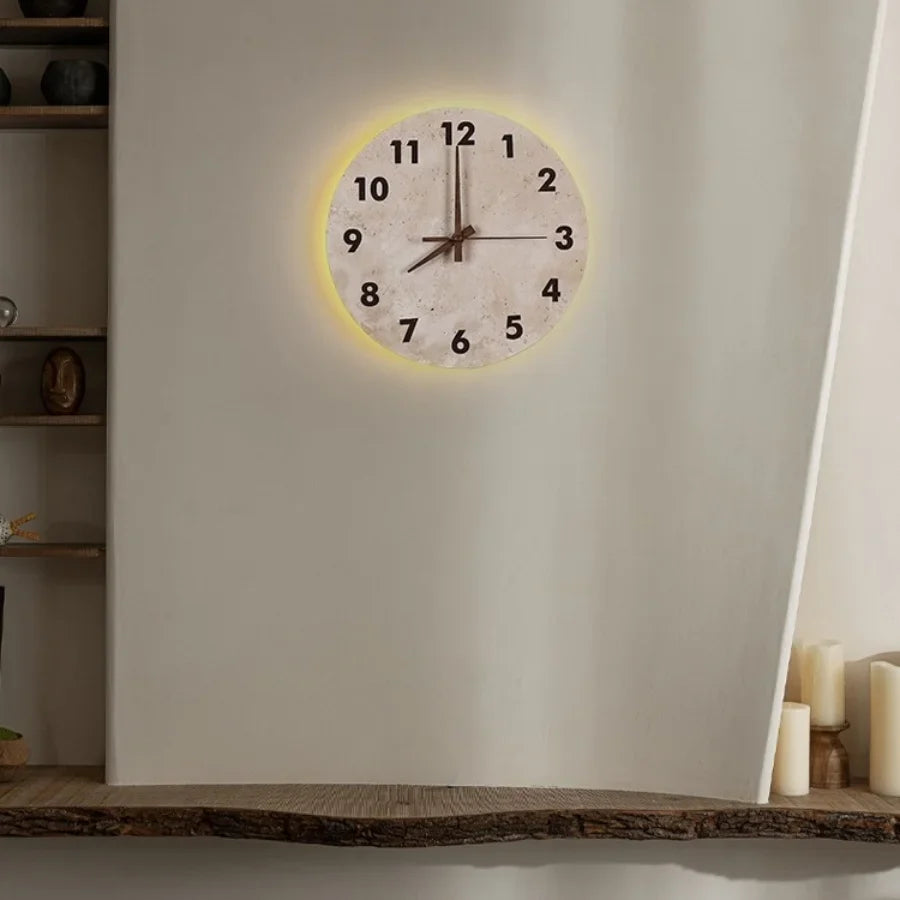 Afralia™ LED Stone Clock Wall Lamp Sconce, Modern Nordic Yellow Cave Bathroom Mirror Light