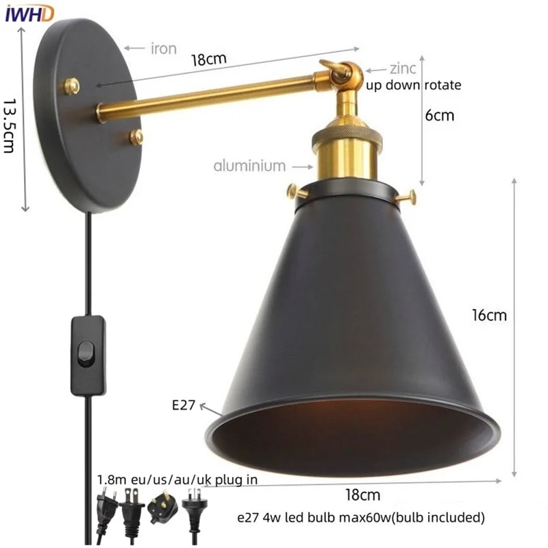 Afralia™ Gold Industrial LED Wall Lamp for Loft Stair, Coffee Bar, Bedroom
