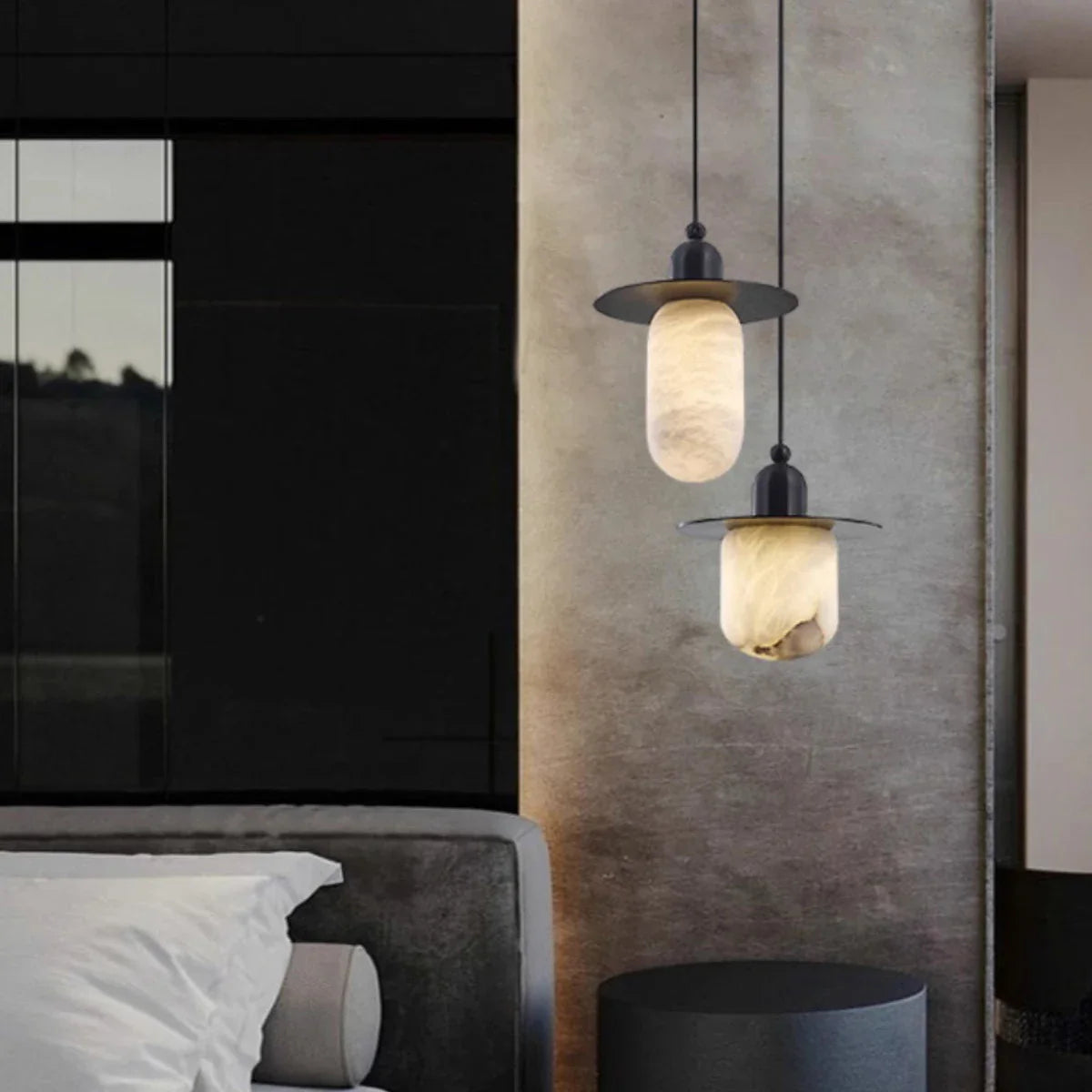 Afralia™ Oval Black Spanish Acrylic Pendant Light for Elegant Bedroom Decor