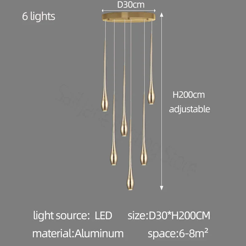 Afralia™ Gold-Plated LED Ceiling Chandelier for Staircase, Living Room, Kitchen, Attic