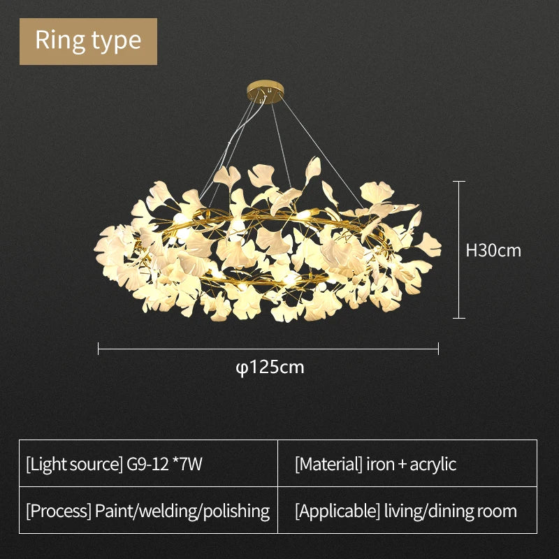 Afralia™ Nordic Ginkgo Leaf Chandelier - Modern Luxury Ceiling Light