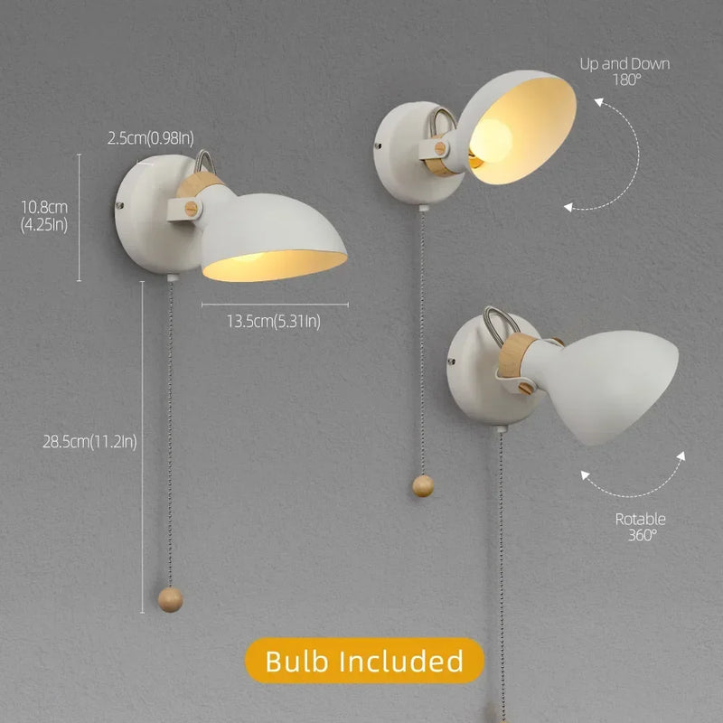 Afralia™ Matte Metal Wall Lamp with Pull Chain Switch, Replaceable E14 Bulb