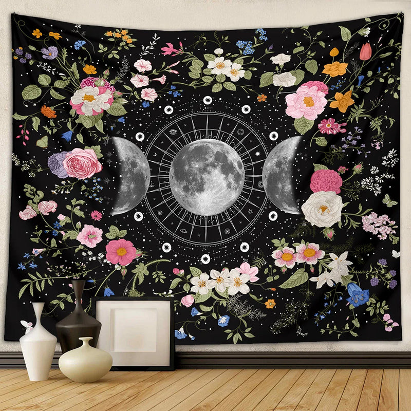 Bohemian Botanical Triple Moon Tapestry by Afralia™