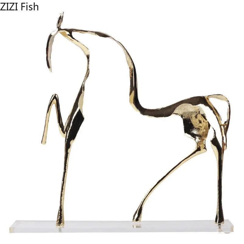 Golden Hollow Horse Ornament Desk Decoration by Afralia™ - Metal Craft Sculpture Aesthetic Decor