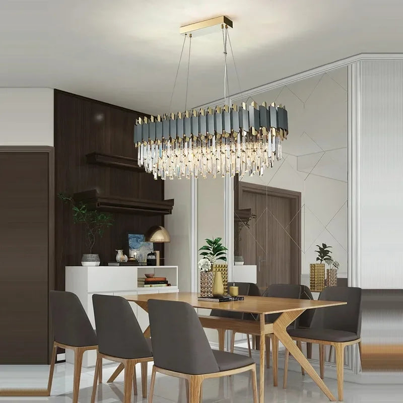 Afralia™ Luxury Crystal Chandelier: Black Golden LED Stainless Steel Pendant