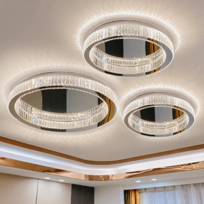 Afralia™ Modern K9 Crystals Dimmable LED Ceiling Light - Art Decor Luminarias